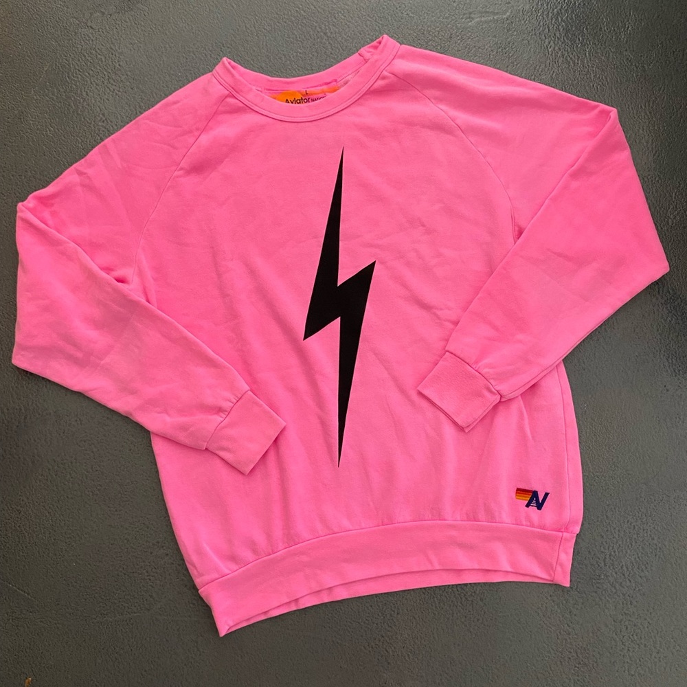 AV Nation Neon Pink Bolt Crewneck